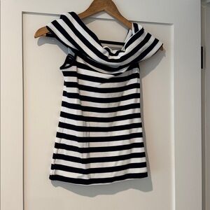 Banana Republic Black and White Striped Off Shoulder Top